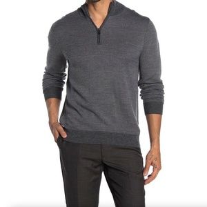Toscano Mock Neck Quarter Zip Diagonal Sweater Pullover in Gray Charcoal…